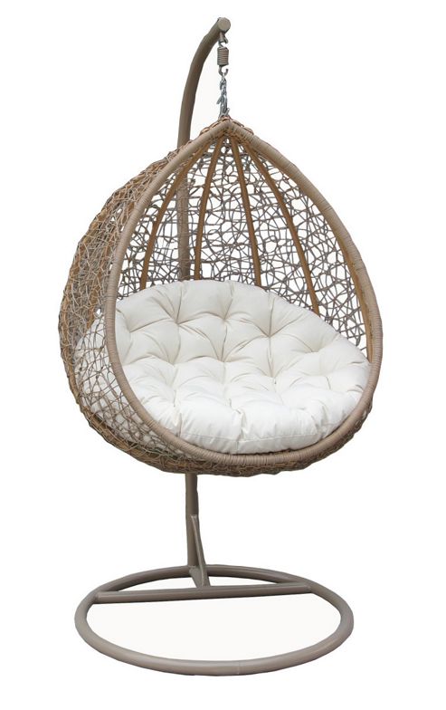 Image of Bentley Garden Rattan Hanging Swing Chair - Brown & Cream