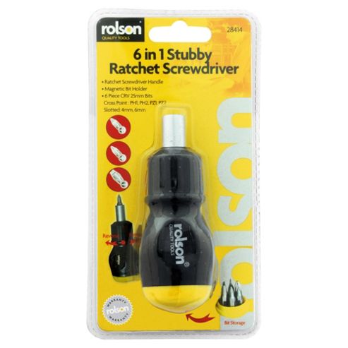 Image of Rolson 6 In 1 Stubby Ratchet Screwdriver