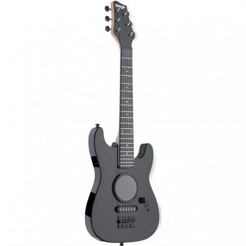 Image of Electric Guitar With Built In Amplifier - Black