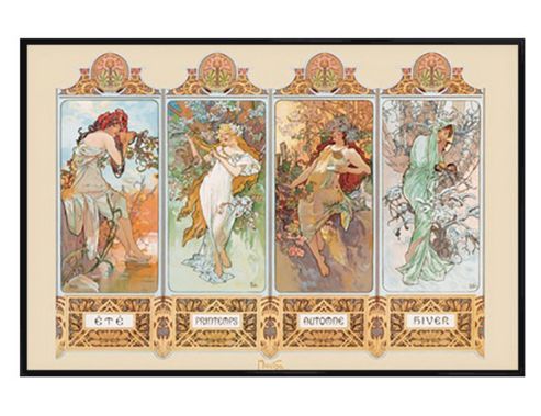 Image of Alphonse Marie Mucha Gloss Black Framed Seasons 1896 Poster