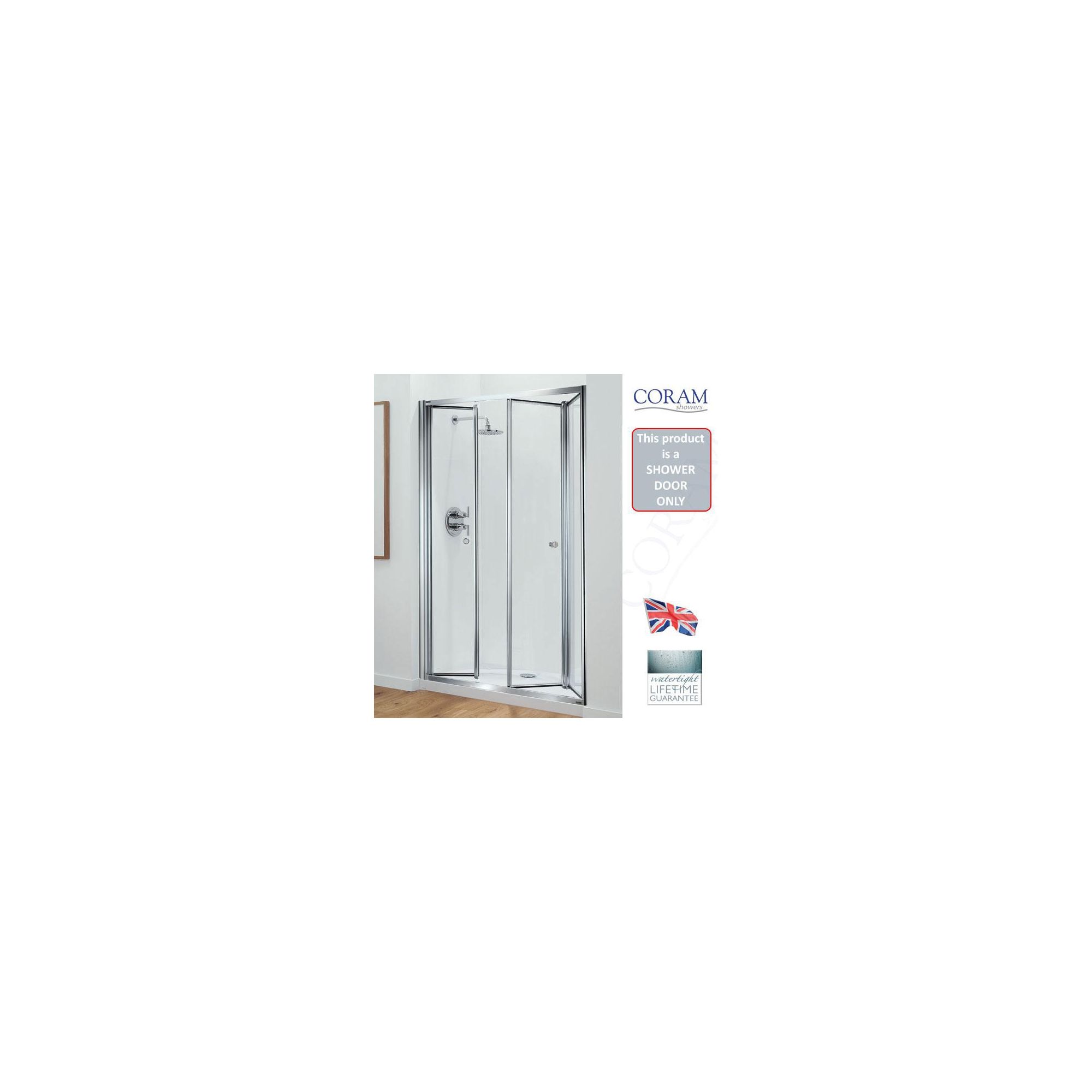 Coram Optima Tri-Fold Shower Door, 1200mm Wide, Chrome Frame, 6mm Plain Glass at Tesco Direct