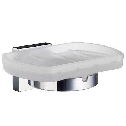 Image of Smedbo House Wall Mounted Frosted Glass Soap Dish With Holder - Polished Chrome