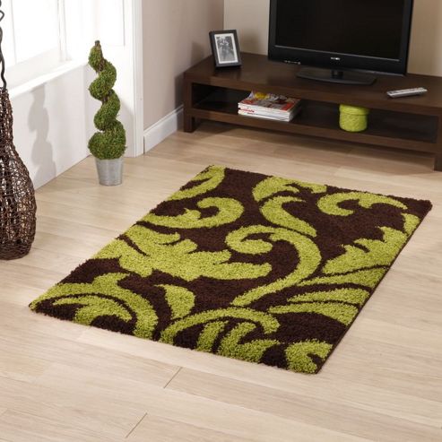 Image of Think Rugs Majesty Brown/green Shaggy Rug - 60 Cm X 120 Cm (2 Ft X 3 Ft 9 In)