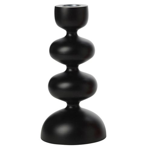 Image of Curve Wood Candlestick Black