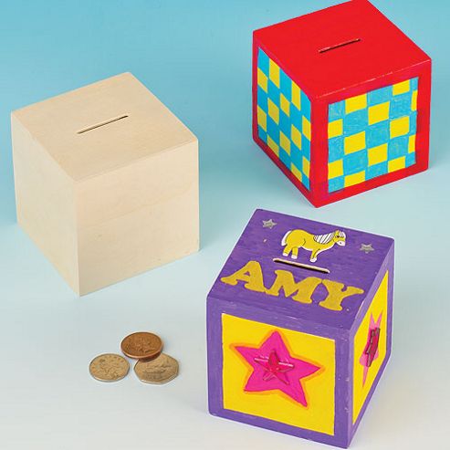 Image of Wooden Cube Money Boxes (pack Of 2)