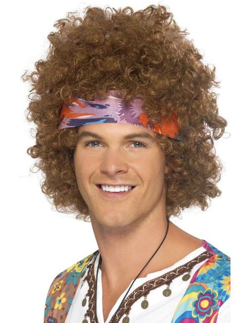 Image of Men's 70s Afro Wig With Headscarf