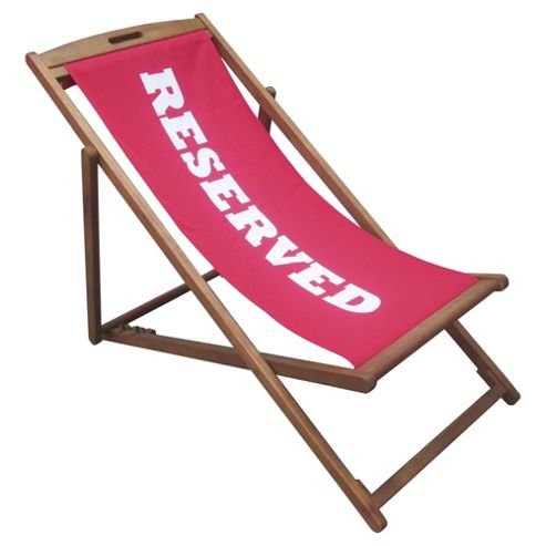 Image of Tesco Fold-up Wooden Deckchair With "reserved" Design, Pink