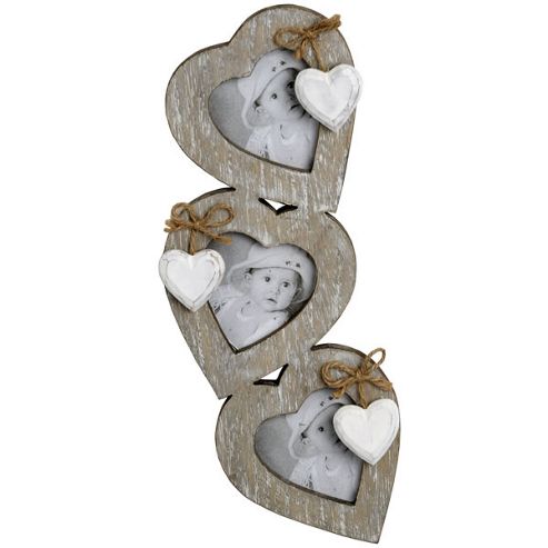 Image of Limed Wood Effect Wall Mounted 3 Photo Frames - Brown