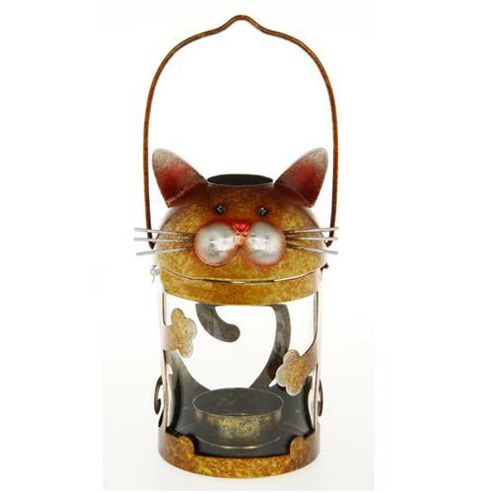 Image of Miow - Cute Cat Metal Candle Holder Lantern - Brown / Bronze