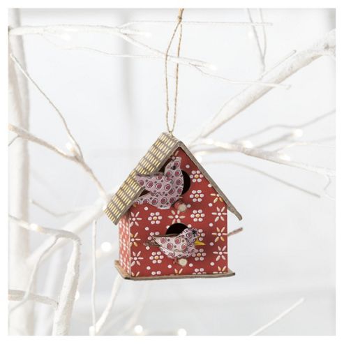 Image of Gisela Graham Vintage Paper Bird House Hanging Decoration