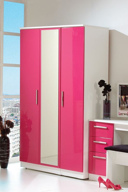 Image of Welcome Furniture Knightsbridge Tall Wardrobe With Mirror - Pink - Walnut