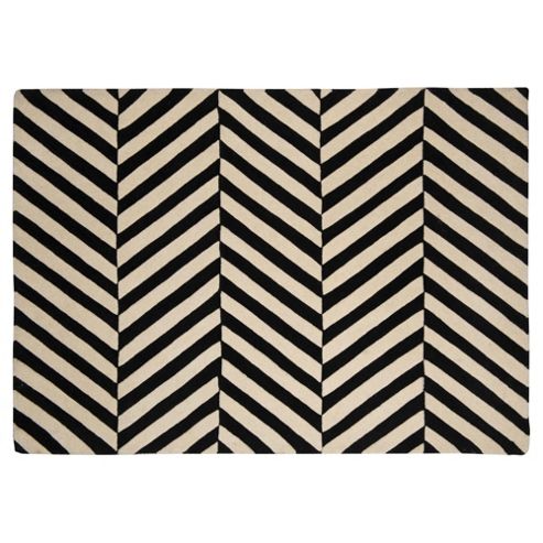Image of Wool Black And White Herringbone Chevron Rug 70x130cm