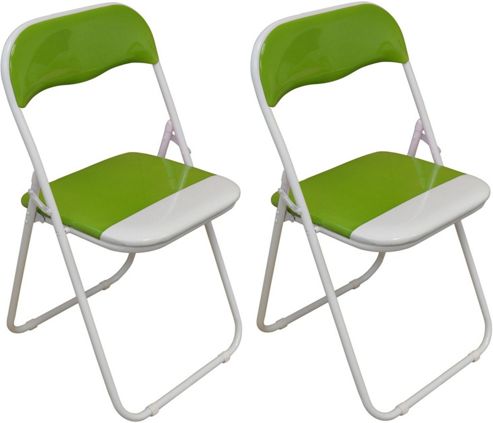 Image of 2 X Green And White Padded Folding Chair - Great For, Office, Desk, Poker, Spare