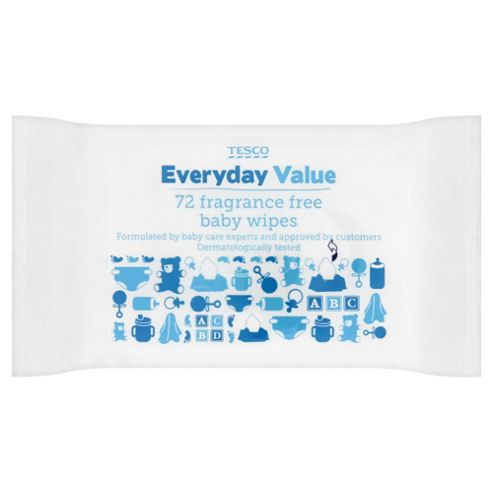 Image of Tesco Everyday Value Fragrance Free Baby Wipes - 72 Wipes