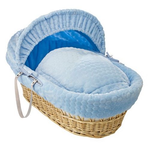 Image of Clair De Lune Natural Wicker Moses Basket (marshmallow Blue)