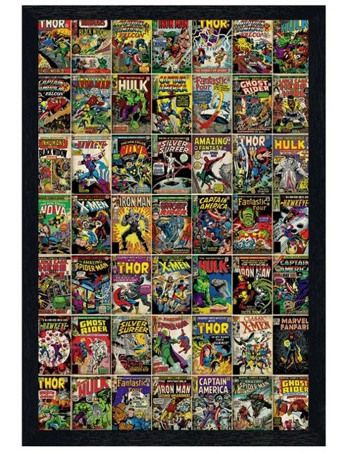 Image of Black Wooden Framed Marvel Comics Comic Book Cover Collage Poster