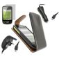 Black Flip Case, LCD Screen Protector, Car Charger, Mains Charger- Samsung S5570 Galaxy Mini