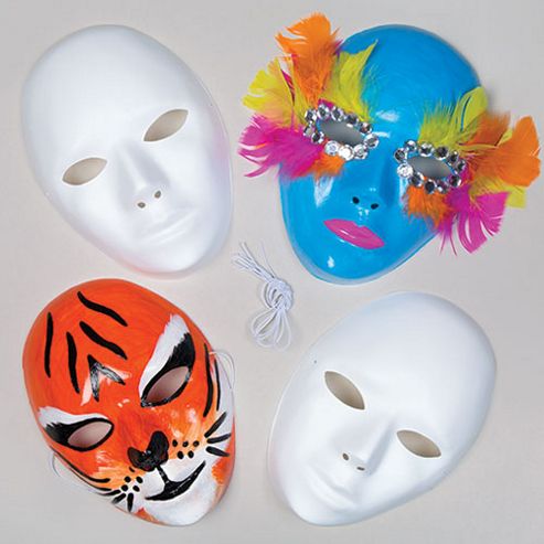 Image of White Plastic Face Masks (pack Of 6)