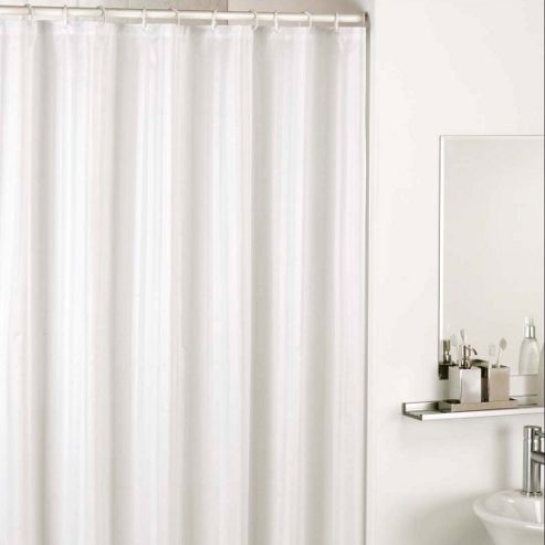 Image of Catherine Lansfield Satin Stripe Shower Curtains In White