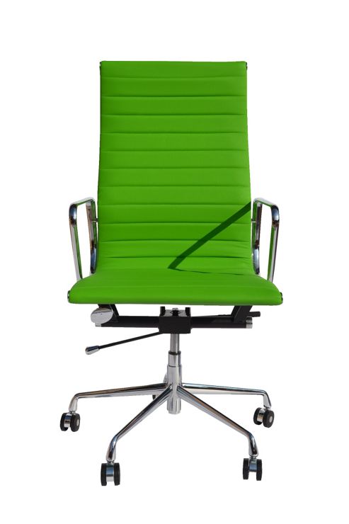 Image of Eames Ea119 Inspired High Back Ribbed Green Faux Leather Office Chair