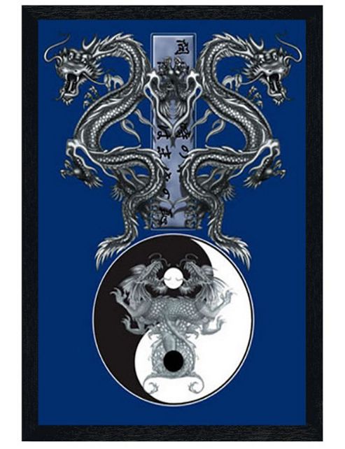 Image of Tao Dragons Black Wooden Framed Yin And Yang Poster
