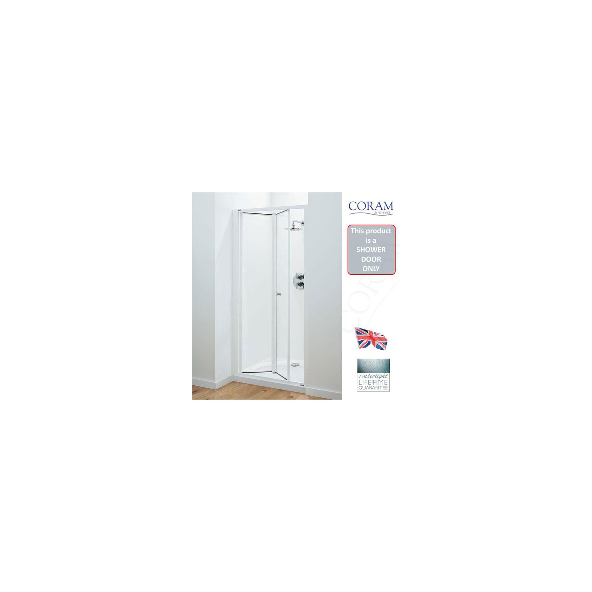 Coram Optima Bi-Fold Shower Door, 900mm Wide, Chrome Frame, 6mm Plain Glass at Tesco Direct