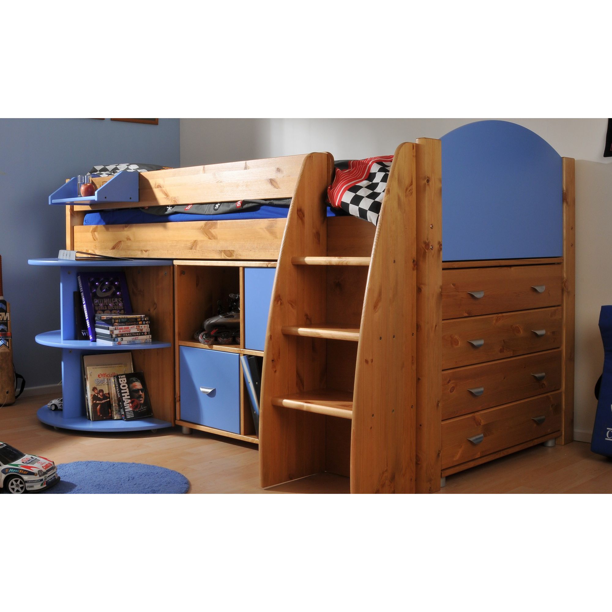 Stompa Rondo Mid Sleeper with 4 Drawer Chest, Cube Unit and Extending Desk - Antique - White at Tescos Direct