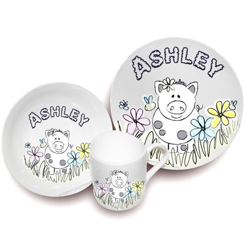 Image of Personalised Kids Farmyard Pig Breakfast Set