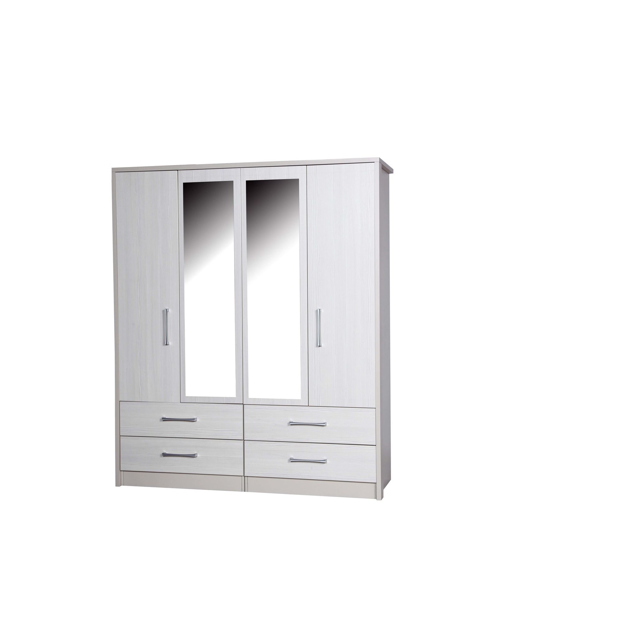 Alto Furniture Avola 4 Door Combi Wardrobe with 2 Mirrors - Cream Carcass With White Avola at Tescos Direct