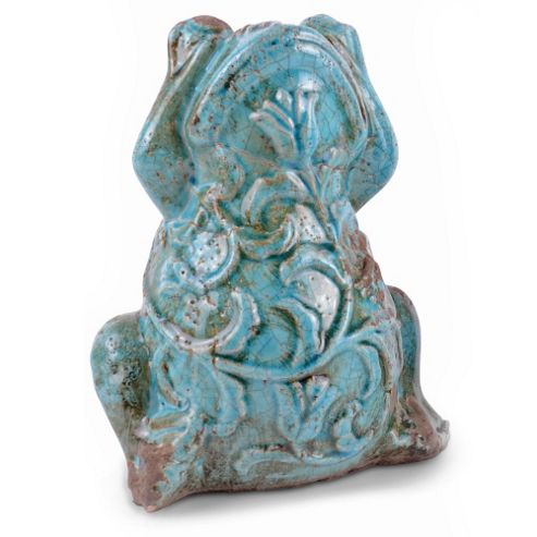 Image of Decorative Weathered Effect Terracotta Frog Ornament For The Home - Design B