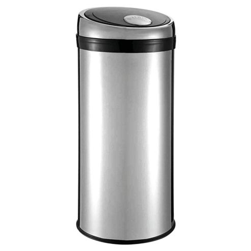 Image of 30l Kitchen Bin - Push Top - Stainless Steel - Black Lid