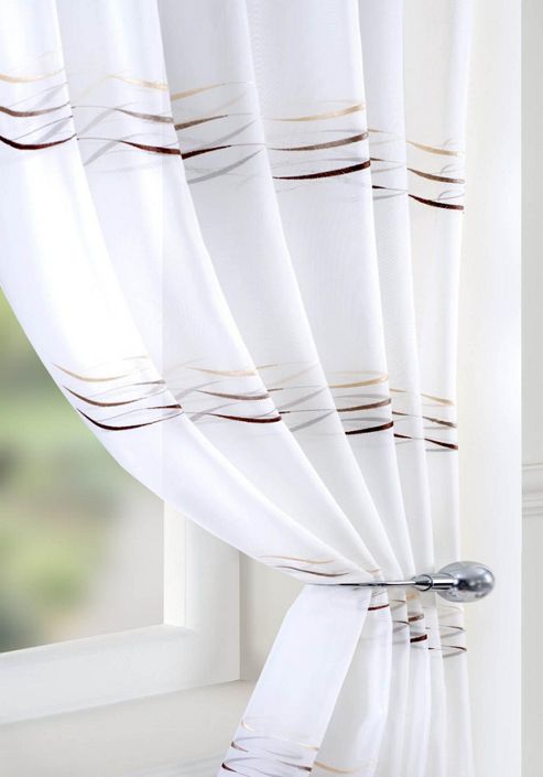 Image of Waves Voile Curtain Panel - Beige