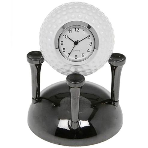 Image of Golf - Metal Golf Ball + Tee Clock Ornament - White / Grey