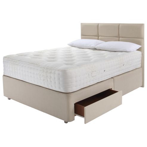 Image of Relyon King Size Divan Bed Set, Natural Silk Padded Top 2 Drawer Storage