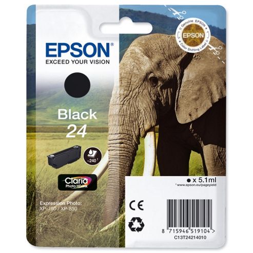 Image of Epson Elephant 24 (non-tagged) Ink Cartridge (black) For Epson Expression Photo: Xp-750 / Xp-850