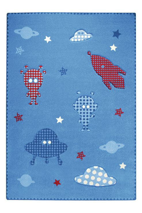 Image of Esprit Little Astronauts Blue Children's Rug - 160 Cm X 225 Cm (5 Ft 3 In X 7 Ft 5 In)