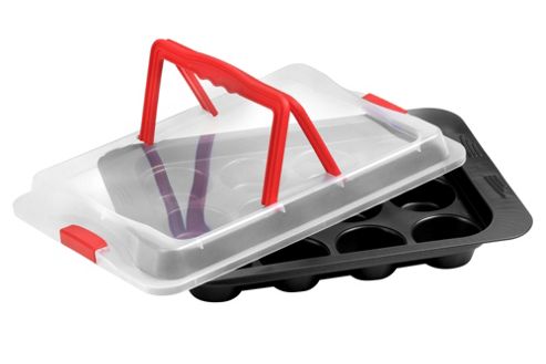 Image of Premier Housewares 12 Cup Non-stick Carbon Steel Cupcake / Muffin Tin And Carrier