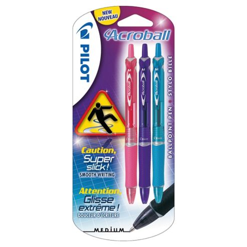 Image of Pilot Acroball Ballpoint Pens, Purple, Pink And Turquoise, 3 Pack