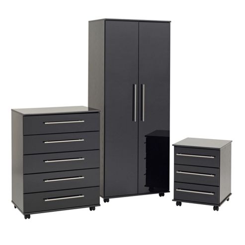 Image of Ideal Furniture New York Bedroom Collection - Black Gloss
