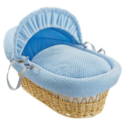Image of Clair De Lune Natural Wicker Moses Basket, Honeycomb Blue