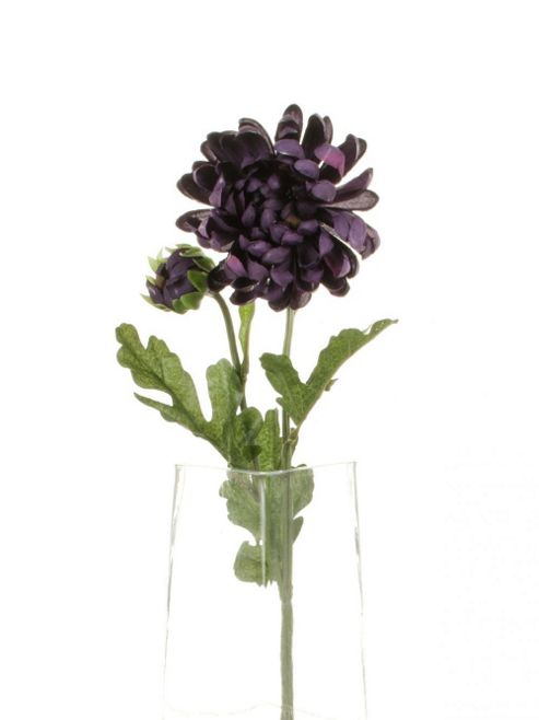 Image of Artificial 55cm Single Stem Double Headed Dark Purple Chrysanthemum