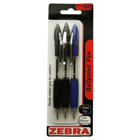 Image of Zebra Z-grip Max Ball Pen Black 3 Pack 2 Black 1 Blue