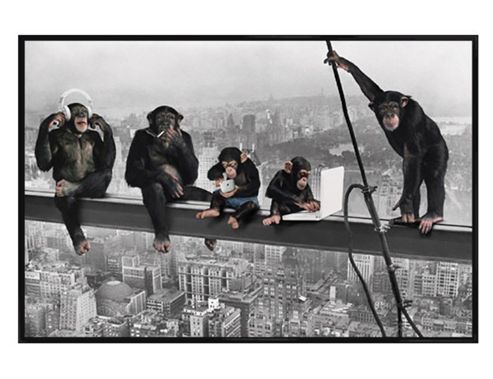 Image of Men On A Girder Parody Gloss Black Framed Chimps On A Girder Poster
