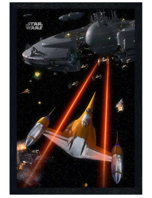 Image of Star Wars Black Wooden Framed Space Battle Poster