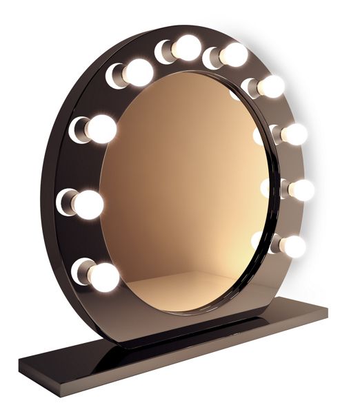 Image of High Gloss Black Round Hollywood Makeup Mirror With Warm White Led Lamps K249ww