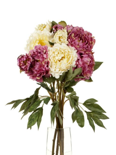 Image of Artificial 80cm Single Stem Double Headed Peonies X 12 (6 X White And 6 X Dark Pink)