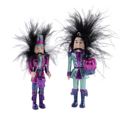 Image of Set Of Two Metallic Finish Soldier Decorations With Feather Hair