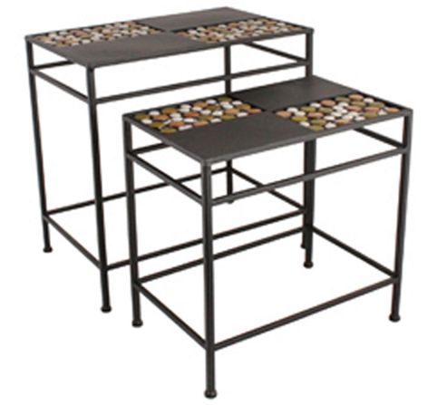 Image of Pebble - Metal Tables With Decorative Top - Black / Brown