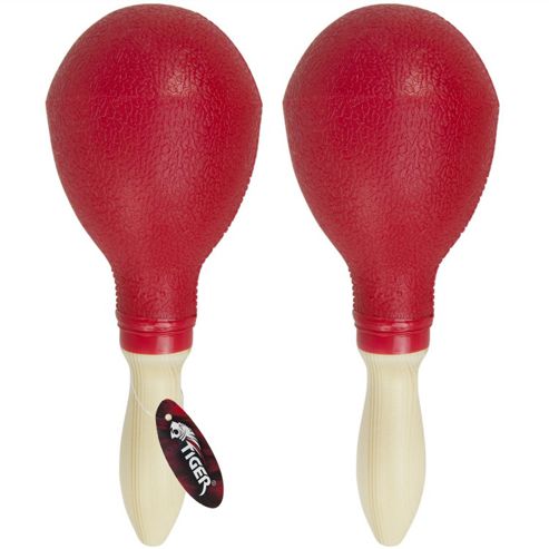 Image of Tiger Pair Of Full Size Maracas With Wooden Handle - Red