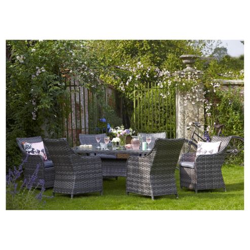Image of Lola Rattan Effect 7-piece Garden Dining Set, Grey
